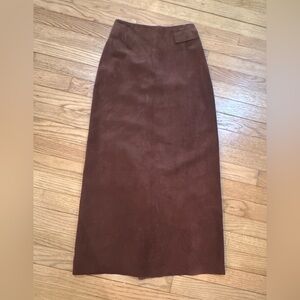 TIBI Brown Suede Leather Midi Skirt Size 2 Made in USA